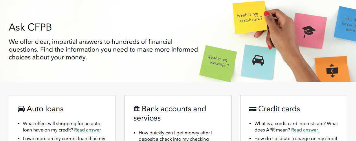 Screenshot of AskCFPB