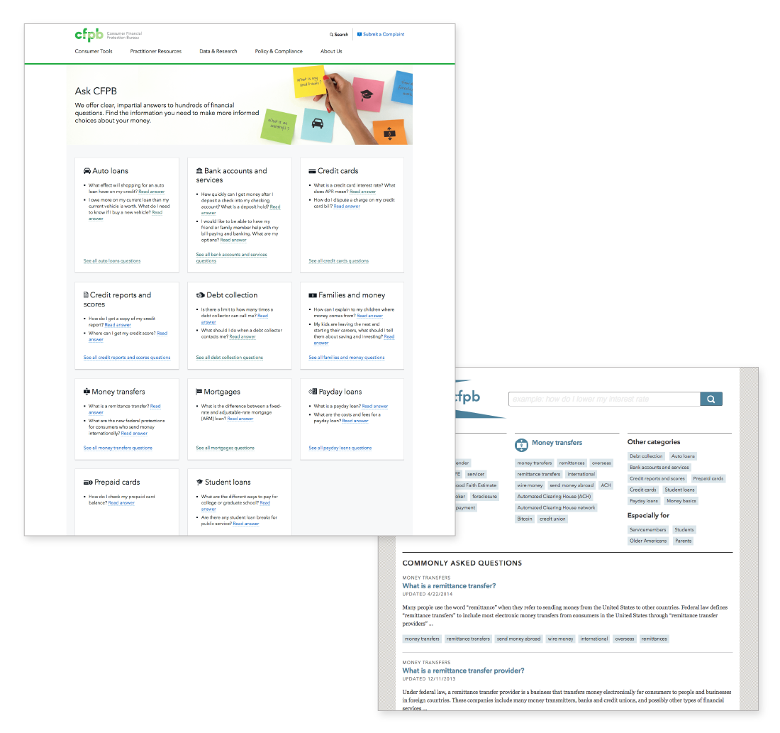 AskCFPB Before and After Landing Page