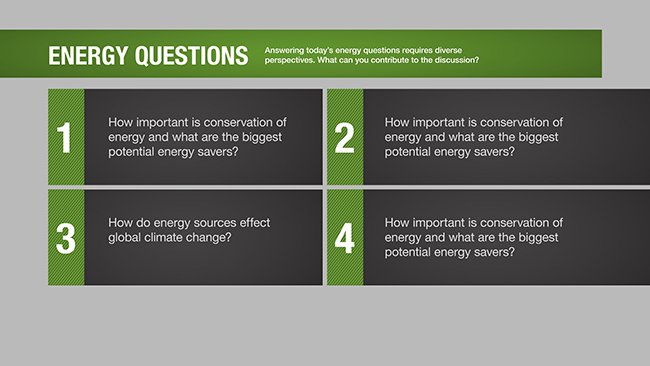 Energy Questions exhibit interface